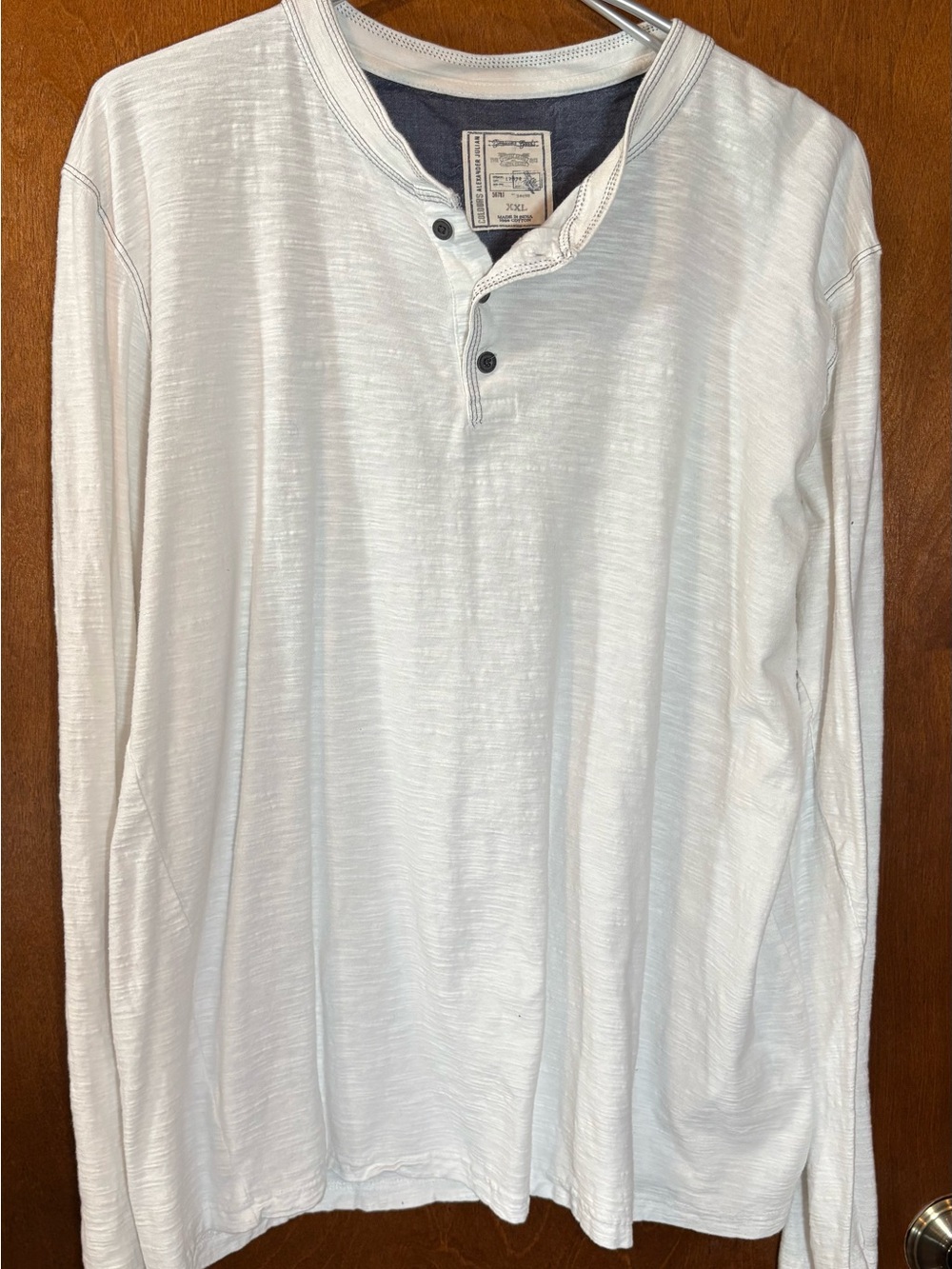 Alexander Julian White Long-Sleeve Henley with Dark Trim